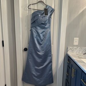 Elegant One-Shoulder Formal Dress in Steel Blue